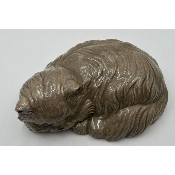 Vintage Tan Brown Kitty Cat Sleeping Napping Large Ceramic Statue Figurine 11" - Picture 3 of 10